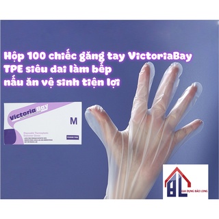 Găng tay Victoria Bay găng tay cao su dùng 1 lần làm bếp vệ sinh siêu dai chất liệu TPE không mùi hộp 100cái