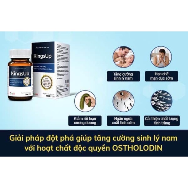 KingsUp giúp bổ thận, tráng dương; hạn chế quá trình mãn dục sớm, rối loạn cương dương, xuất tinh sớm