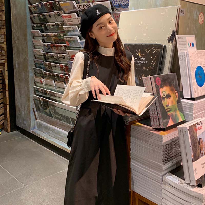 (HÀNG SẴN) Váy yếm xòe dài mùa thu vintage đơn giản nhẹ nhàng trẻ trung kiểu Pháp | BigBuy360 - bigbuy360.vn