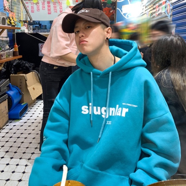 Áo hoodie tay dài có mũ trùm đầu dáng rộng phong cách Hàn Quốc cho nam