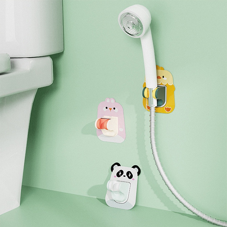 Giá đỡ vòi sen, vòi xịt nhà vệ sinh dán tường LivingC, kệ vòi sen điều chỉnh góc độ 7 cấp hình thú dễ thương
