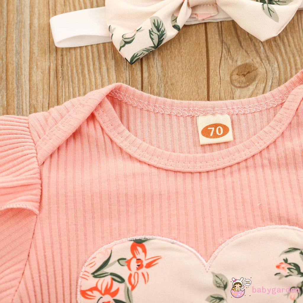 Áo liền quần tay ngắn diềm xếp nếp + quần short in hoa + băng đô phong cách mùa hè đáng yêu dành cho bé gái