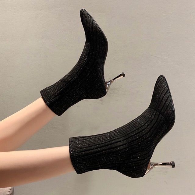 (Order) Boots len cổ ngắn Ulzzang gót nhọn cao 7cm - Có ảnh thật