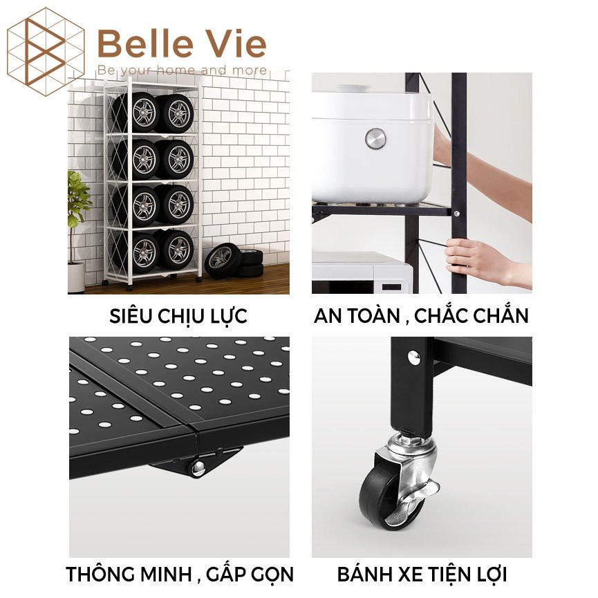 Kệ Sắt Gấp Gọn BELLEVIE Kệ Sắt Đa Năng Kệ Bếp Có Bánh Xe Sơn Tĩnh Điện Cao Cấp