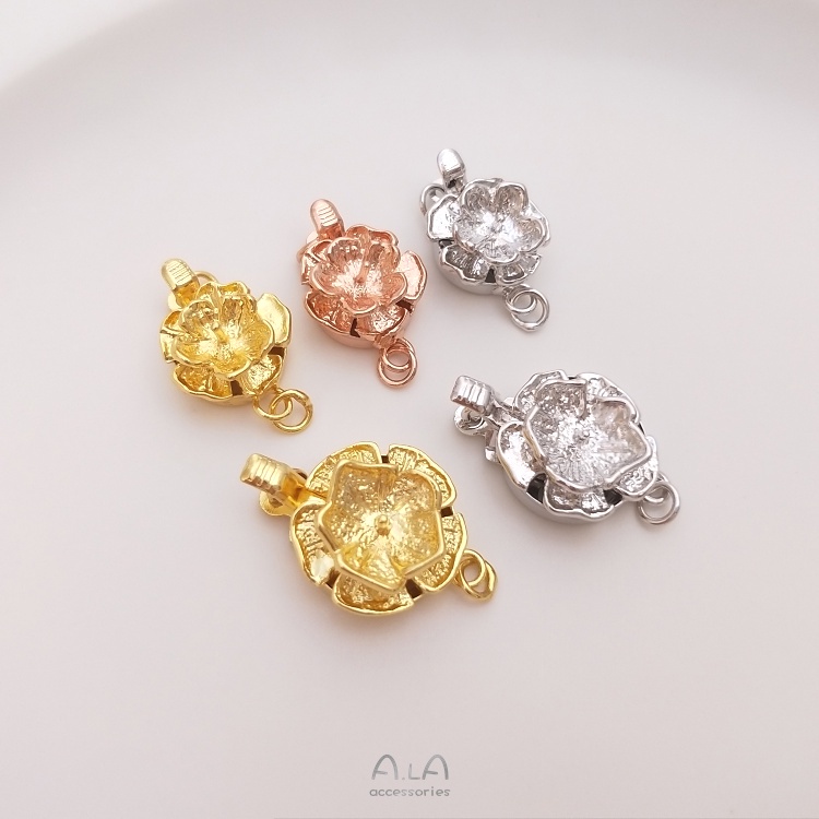 Phụ Kiện Khóa Cài Vòng Cổ Mạ Vàng 18K Đính Ngọc Trai Hình Bông Hoa Tự Làm