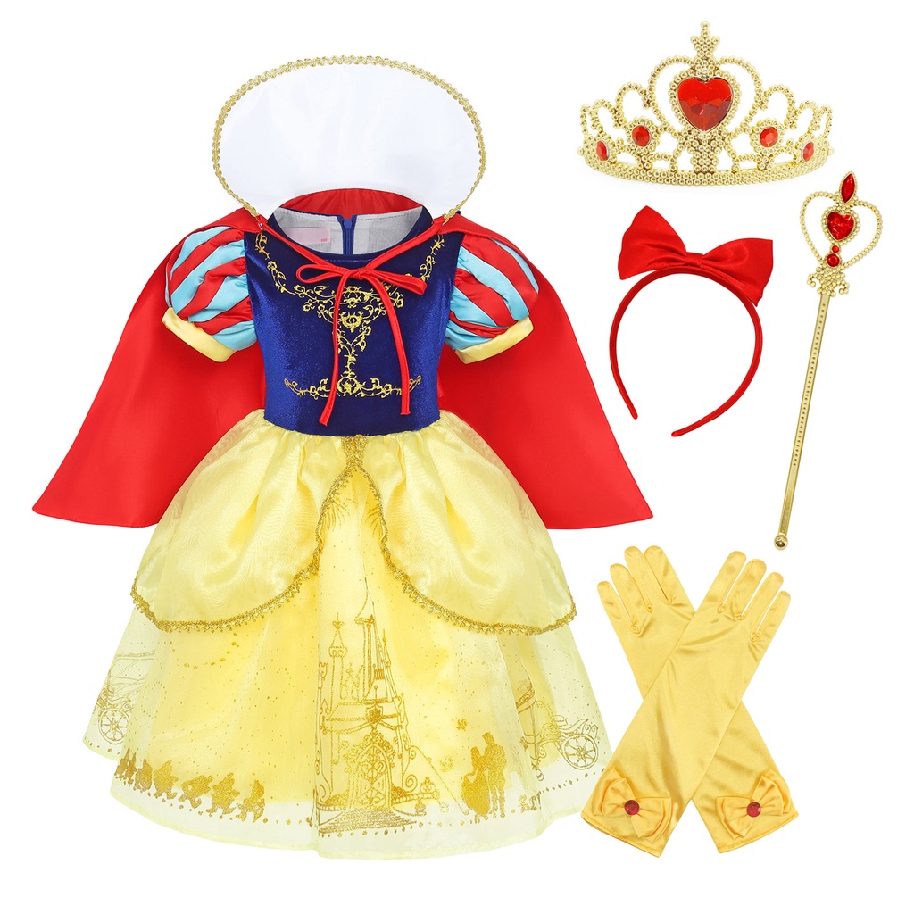 Set đầm với các phụ kiện hóa trang thành công chúa bạch tuyết cho bé cho đêm halloween