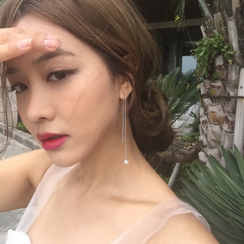 We Flower Bông tai dáng dài mạ bạc 925 hình mặt trăng ngôi sao xinh xắn dành cho nữ