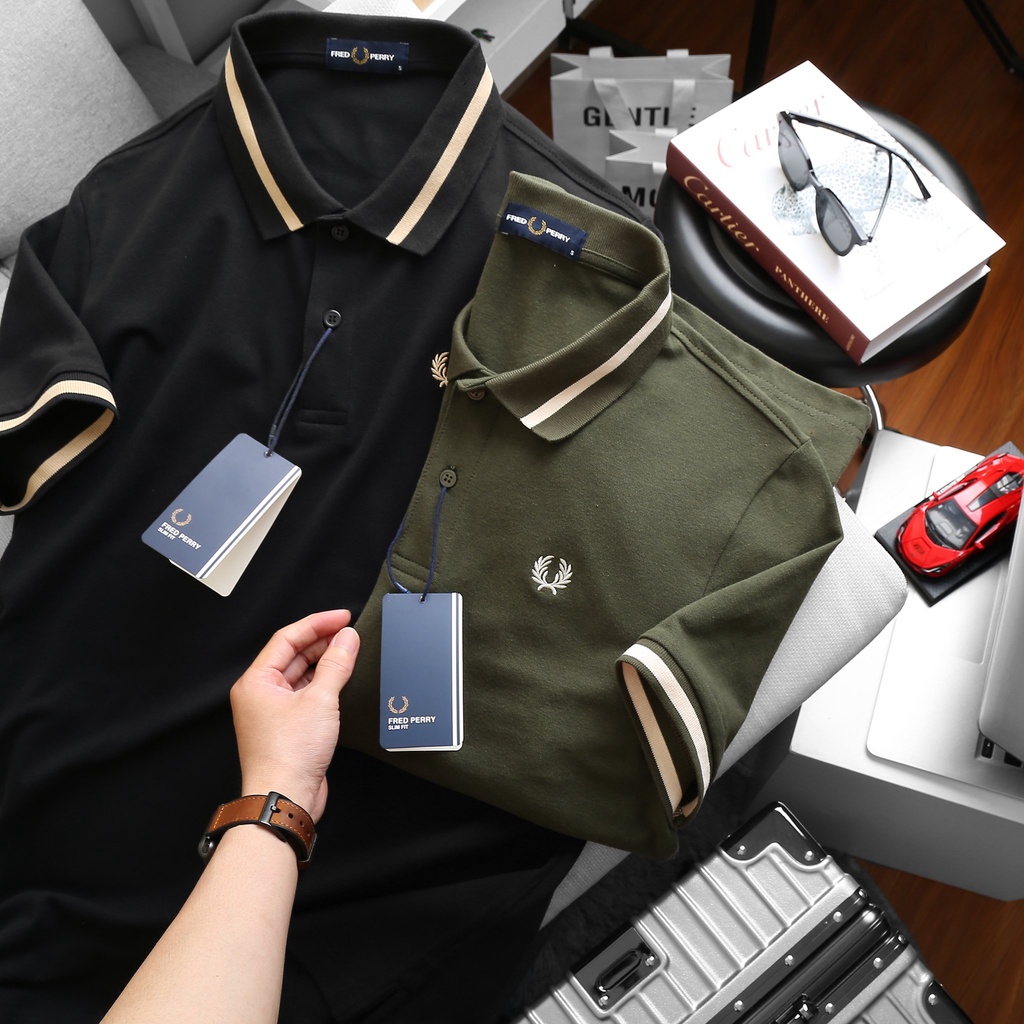 Hình đúng màu - Áo thun có cổ trắng F.Perry dòng Pique viền cổ viền tay , 1 chiếc polo SlimFit đẹp - POFP3- FREESHIP
