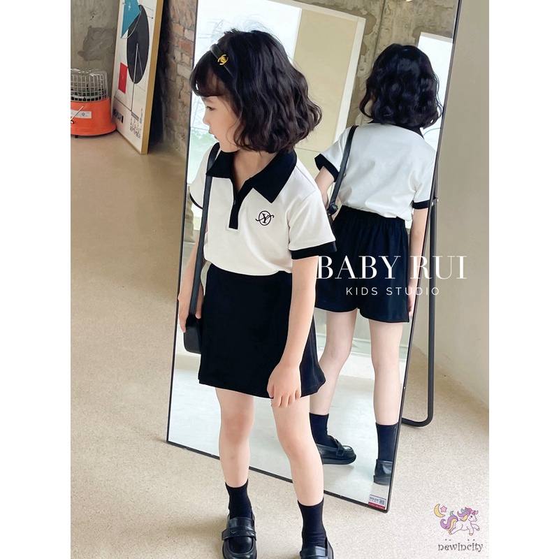 Bộ Đồ 2 Món Gồm Áo Polo Tay Ngắn Cổ Polo Và Váy Hàn Quốc Dành Cho Bé Gái