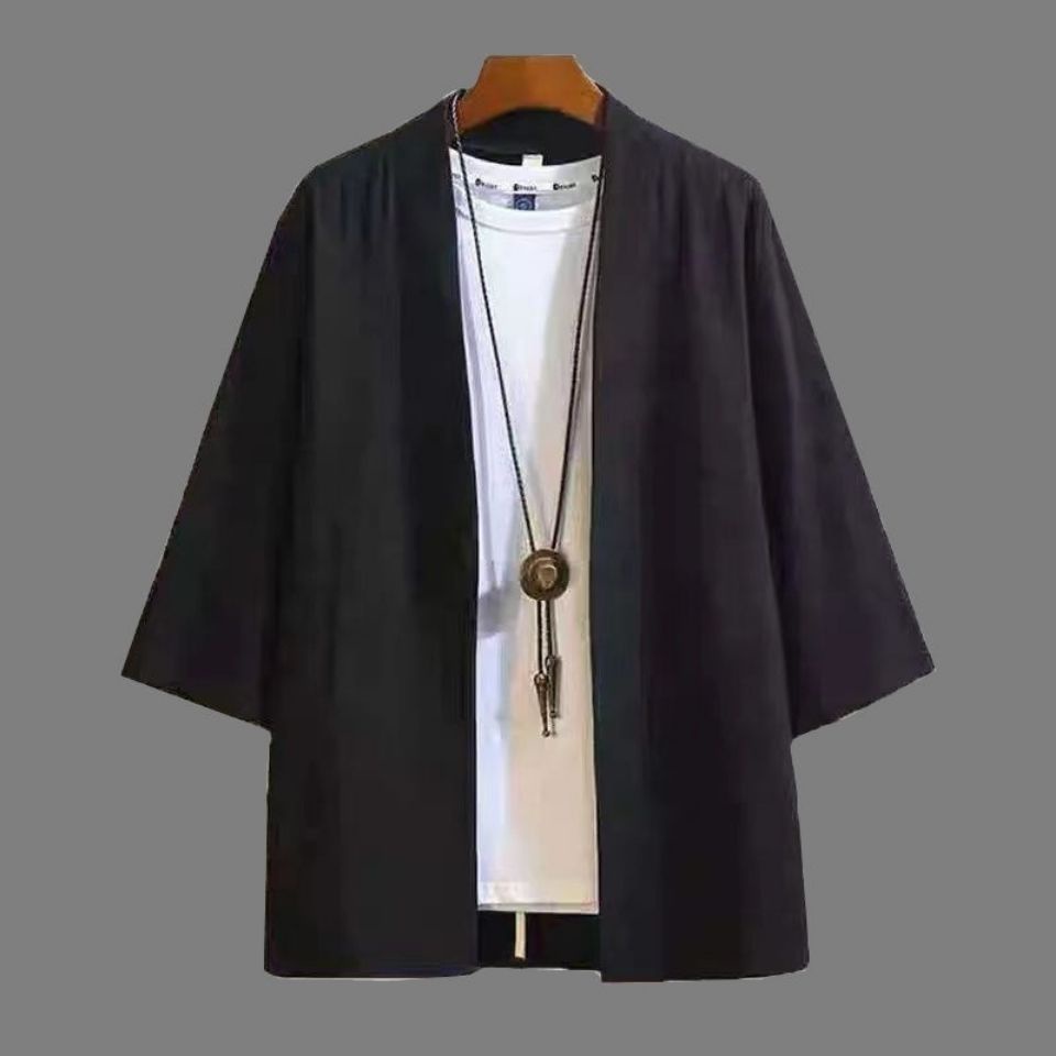 Áo Khoác kimono Tay Lỡ Dáng Rộng Màu Trơn Phong Cách Nhật Bản Thời Trang Cho Nam