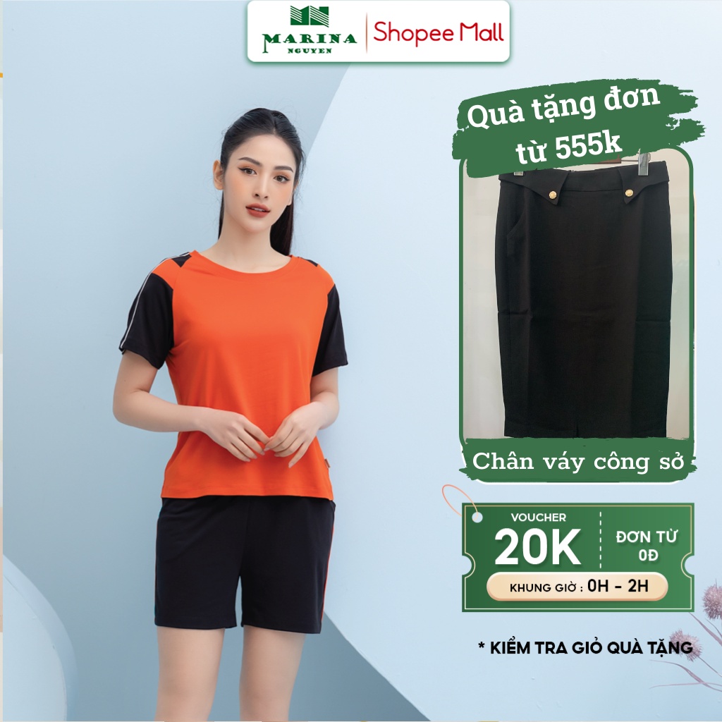 Đồ Bộ Mặc Nhà Kiểu Dáng Thể Thao MARINA NGUYỄN Thiết Kế Cổ Tròn, Tay Lỡ Phối Màu Năng Động, Chất Vải Nhập Khẩu 322010