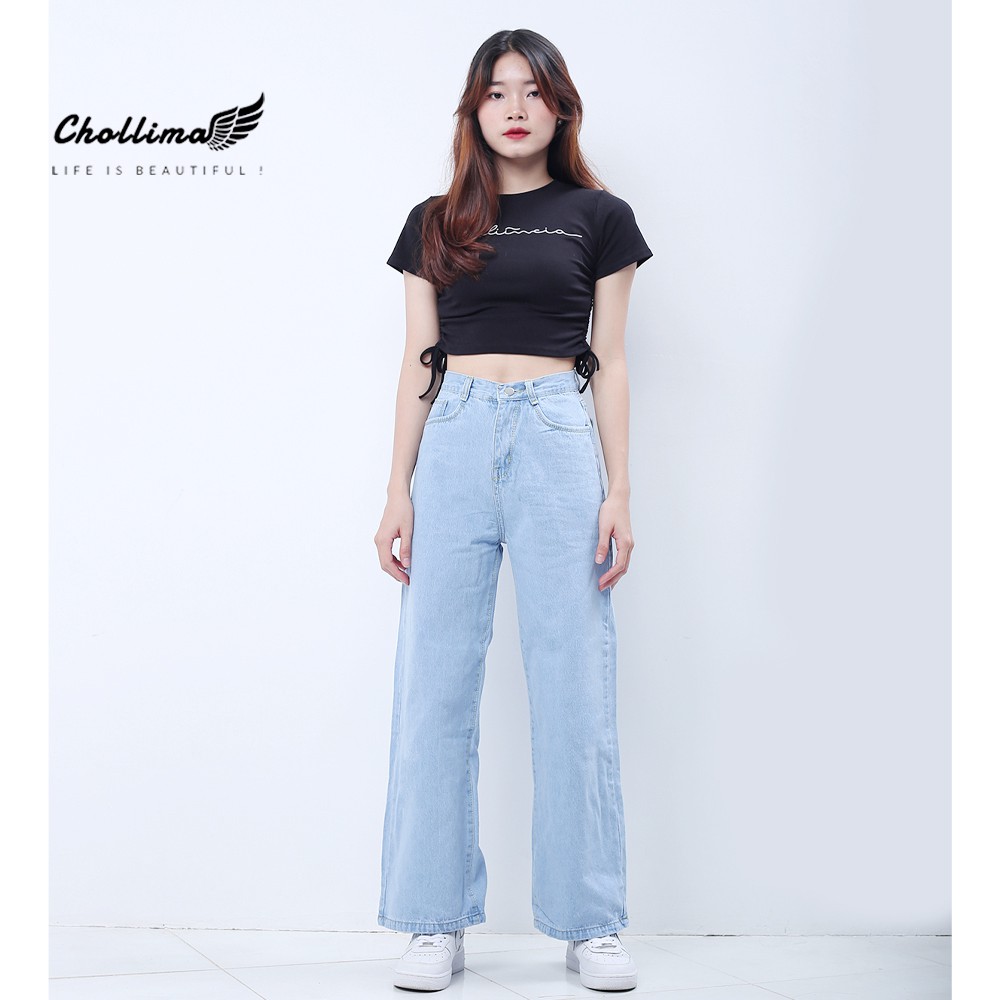 Quần baggy jeans nữ Chollima ống rộng SIMPLE JEAN dài 98cm QD026