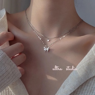Vòng cổ Hai Lớp Hình Bướm Đính Đá Thời Trang Cho Nữ