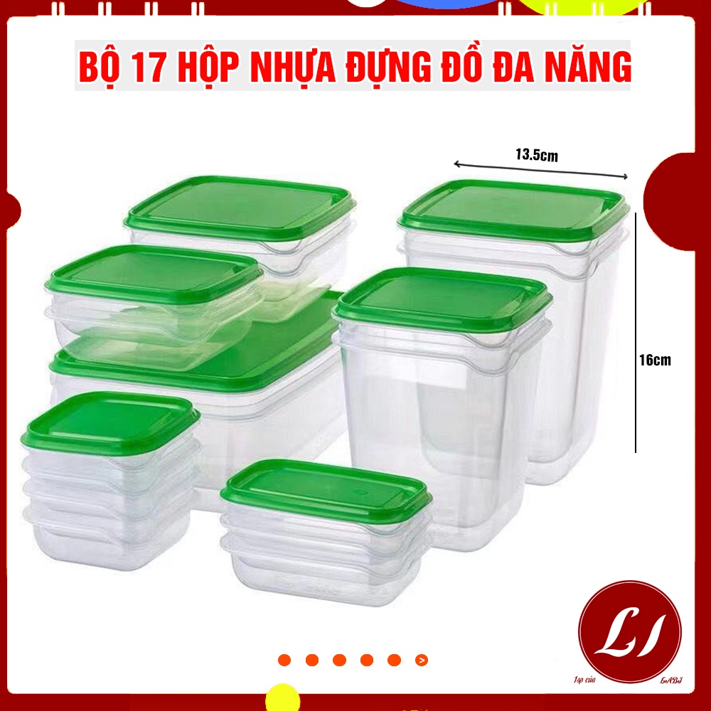 Set 17 Hộp nhựa nhiều size đựng đồ đa năng, tiện lợi, an toàn cho gia đình