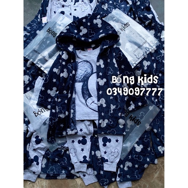 Set 3 Món Bé Trai Mickey Kèm Áo Choàng Ghi Navy DN