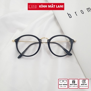 Gọng kính cận nam nữ Retro thời trang dáng tròn màu đen Lani 207