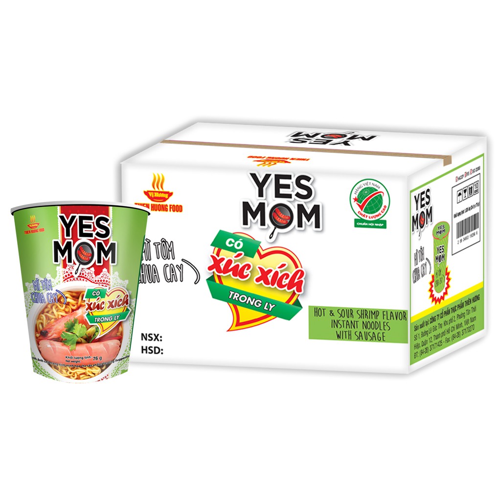Thùng 24 ly Mì Tôm Chua Cay Yes Mom Có Xúc Xích 76g/ly | BigBuy360 - bigbuy360.vn