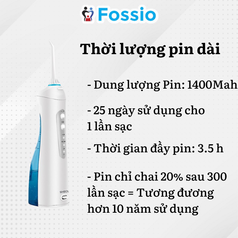 Máy Tăm Nước SINBOL Làm Sạch Răng Miệng Hiệu Quả Tặng Kèm 6 Đầu Tăm và Túi Du Lịch, Sản Phẩm Cao Cấp Hàng Chính Hãng