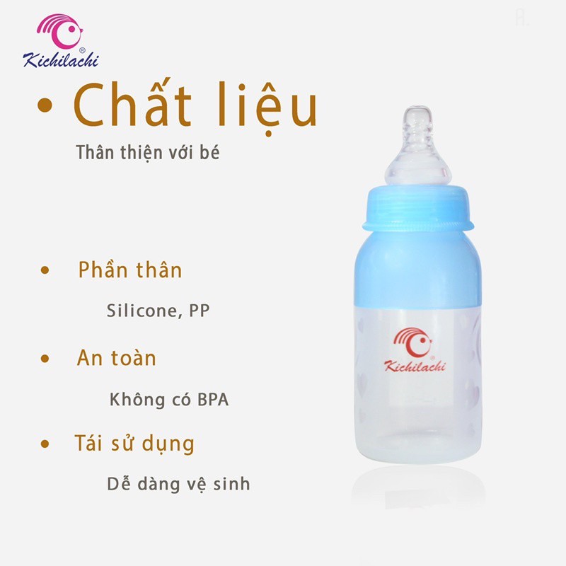 Bình sữa silicone cổ hẹp Kichilachi dung tích110ml núm ti siêu mềm chống đầy hơi khó tiêu