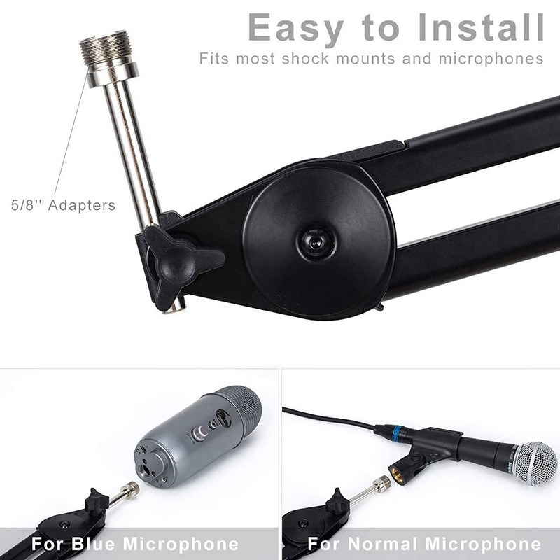 Microphone Stand,Studio Microphone Arm,with Blowout Net, Conversion Head and Cable Tie,for Snowball,Radio,Games,Etc