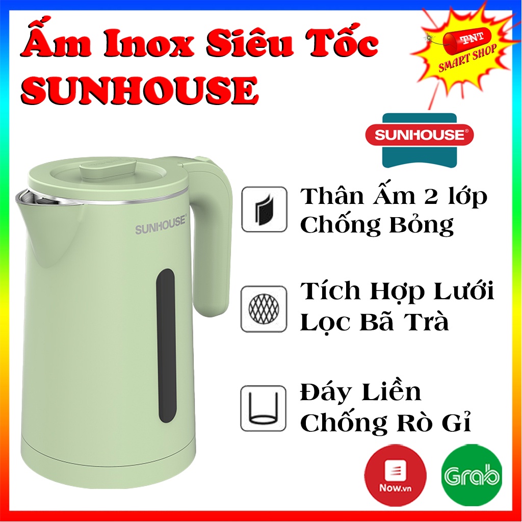 Ấm Đun Nước Sêu Tốc- Ấm Siêu Tốc INOX 2 Lớp Cao Cấp 1.8L SUNHOUSE SHD1353
