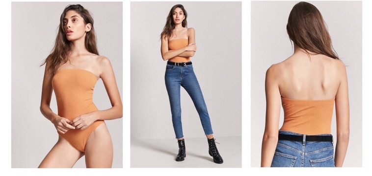 Bodysuit F21 thun gân cúp ngực (Ribbed Strapless Bodysuit) - 100K (Giá web €11,0 | BigBuy360 - bigbuy360.vn