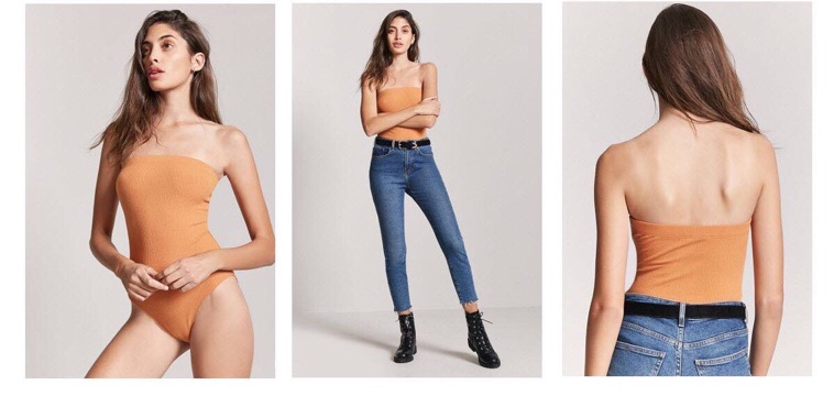 Bodysuit F21 thun gân cúp ngực (Ribbed Strapless Bodysuit) - 100K (Giá web €11,0