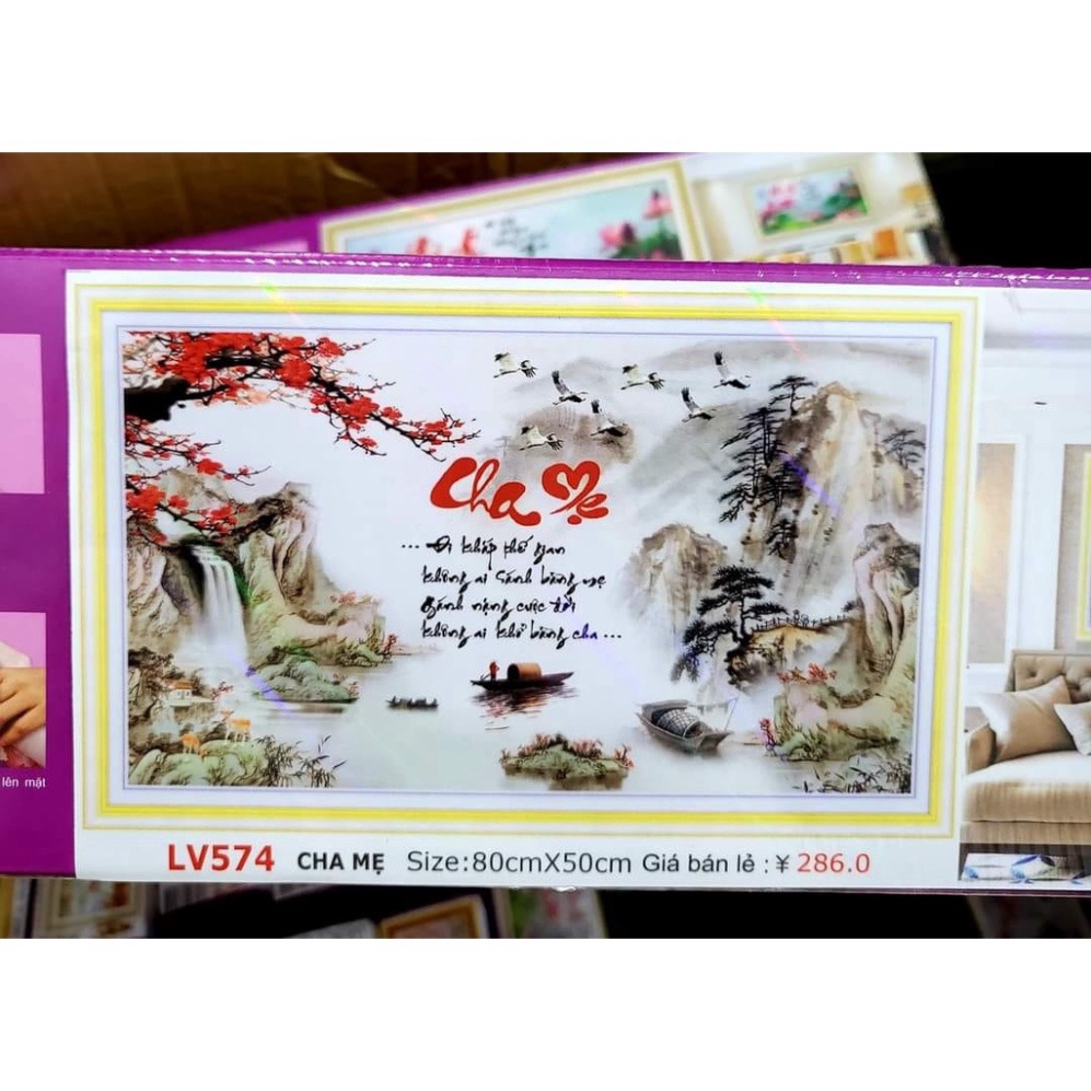 Tranh đính đá - Tranh thêu thư pháp Cha Mẹ LV574,LV3532