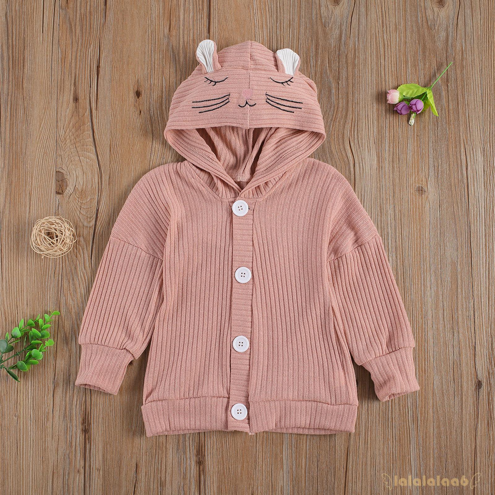 Áo Cardigan Dệt Kim Tay Dài Màu Hồng Phối Nút Trước Cho Bé Gái
