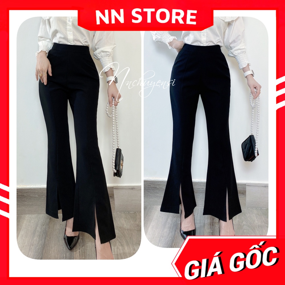 Quần tây công sở nữ ống loe xẻ tà phối tia kéo hông dễ thương Quần tây loe chất vải mềm đẹp có đủ size màu đen LT14