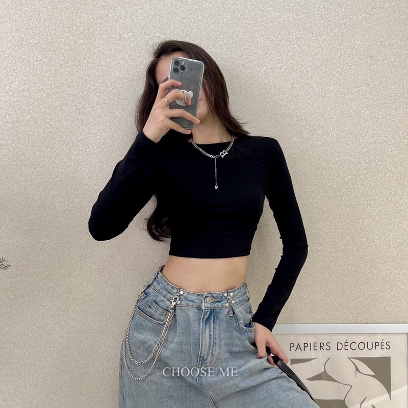 Áo Croptop Đệm Vai Nhiều Màu, Áo Thun Croptop Dài Tay Sành Điệu - Choose Me KLP | BigBuy360 - bigbuy360.vn