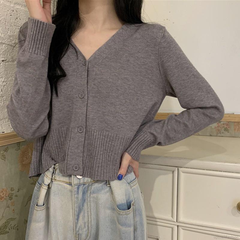 Áo Cardigan Dệt Kim Mỏng Dáng Ngắn Màu Trơn Phong Cách Hàn Quốc Thời Trang Mùa Thu