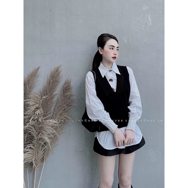 Áo sơ mi phối gile liền | BigBuy360 - bigbuy360.vn