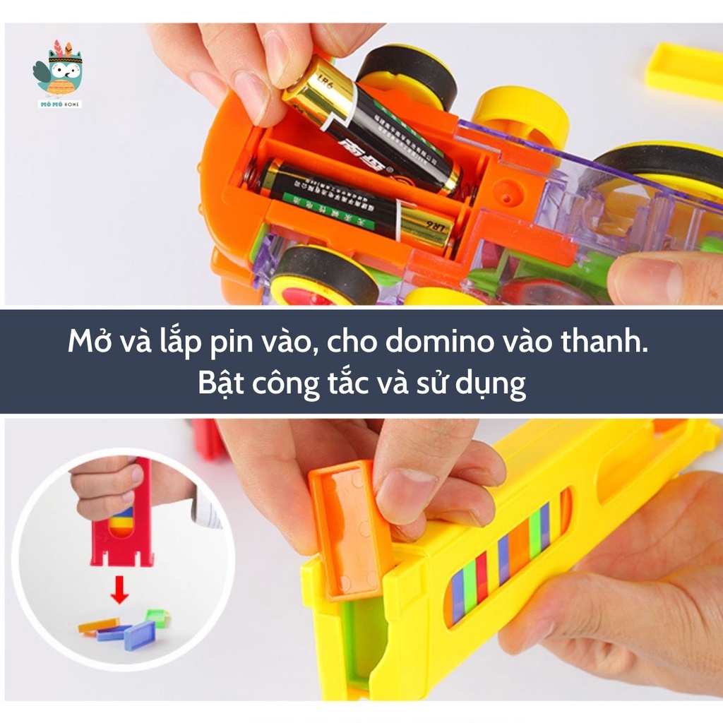 Xe Domino, Đồ Chơi Tàu Lửa Domino xếp tự động, Có Âm Thanh, Điều chỉnh hướng dễ dàng - Mô Mô Home