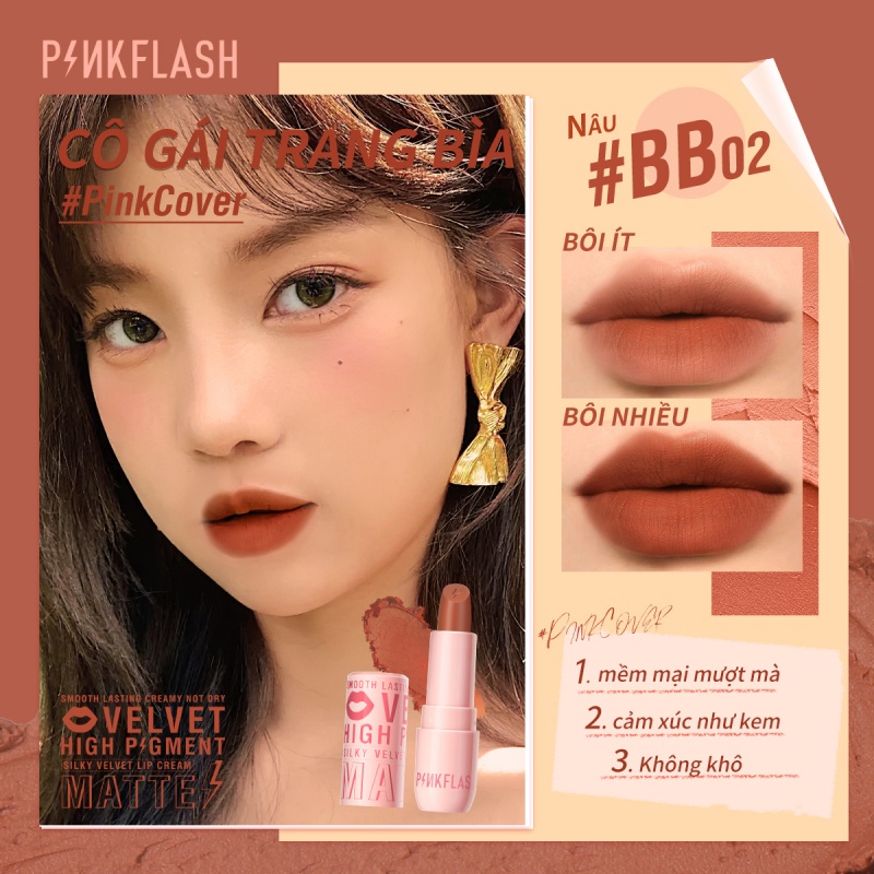 Pinkflash #Son lì mềm mịn như nhung lâu trôi lên màu chuẩn PinkCover