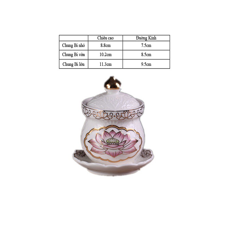 Đồ Thờ Cúng - Set Đồ Thờ Phụng Sứ Trắng Hoa Sen Hồng Cao Cấp