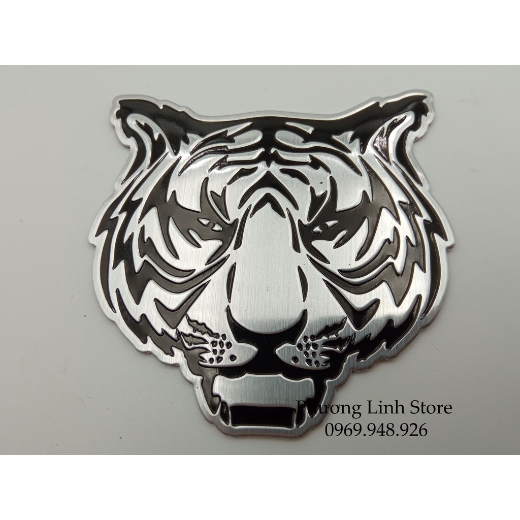 Hình dán sticker Decal dán xe máy Logo Hổ 7x7 in nổi màu bạc (123)