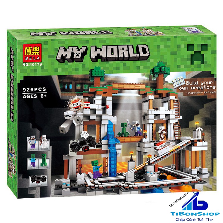 Đồ chơi lắp ráp Minecraft Bela 10179 Xếp Mô Hình Nhà My World Minifigures khu hầm mỏ