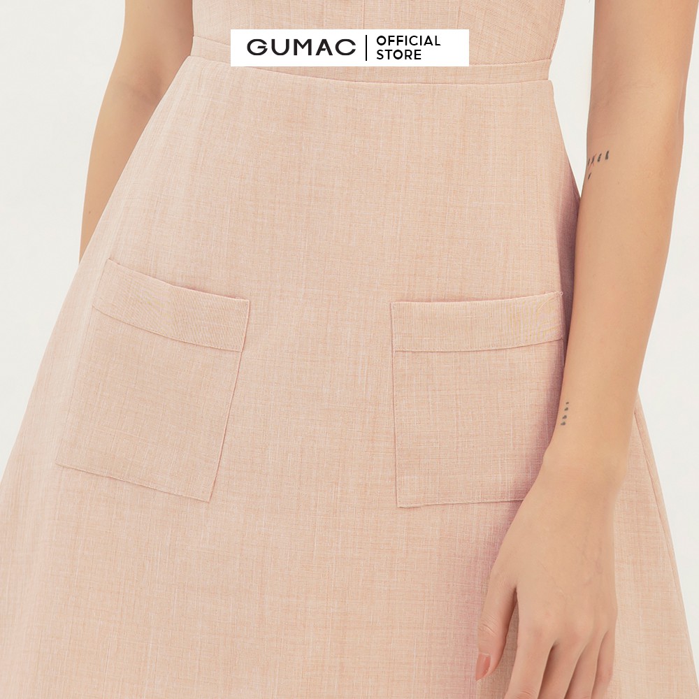 Đầm nữ dáng chữ A cổ U túi đắp GUMAC màu cam, đủ size, thanh lịch, trẻ trung DB312 | BigBuy360 - bigbuy360.vn