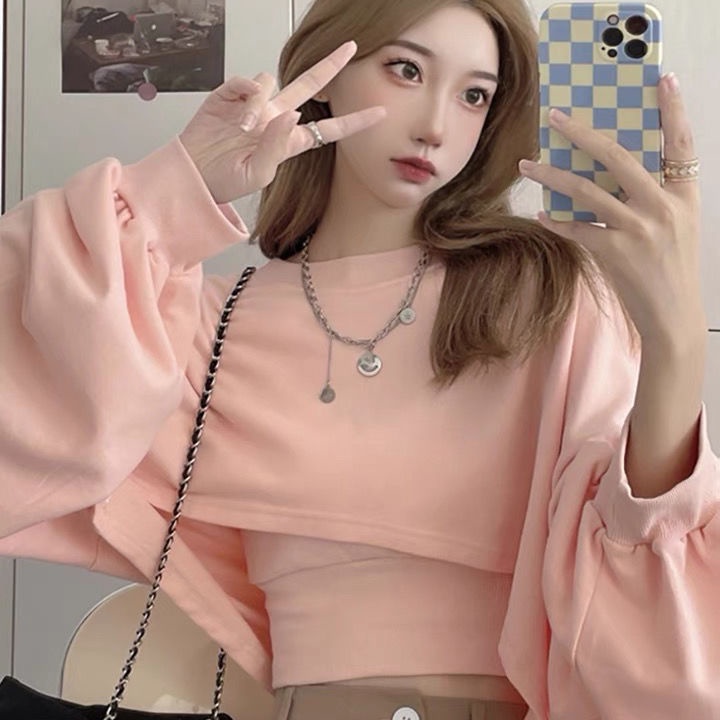 Niche Áo Sweater Cánh Dơi Dáng Ngắn Phong Cách Sang Trọng Mùa Thu Cho Nữ 2021
