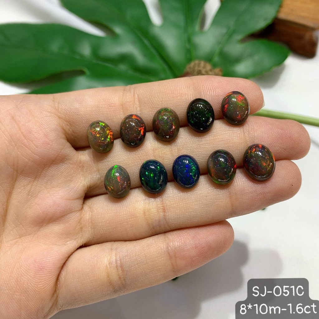 Mặt Opal Oval Xanh Đen Ánh 7 Sắc Cầu Vòng Cỡ Trung Size 9*11 - 8*10 - 7*9mm