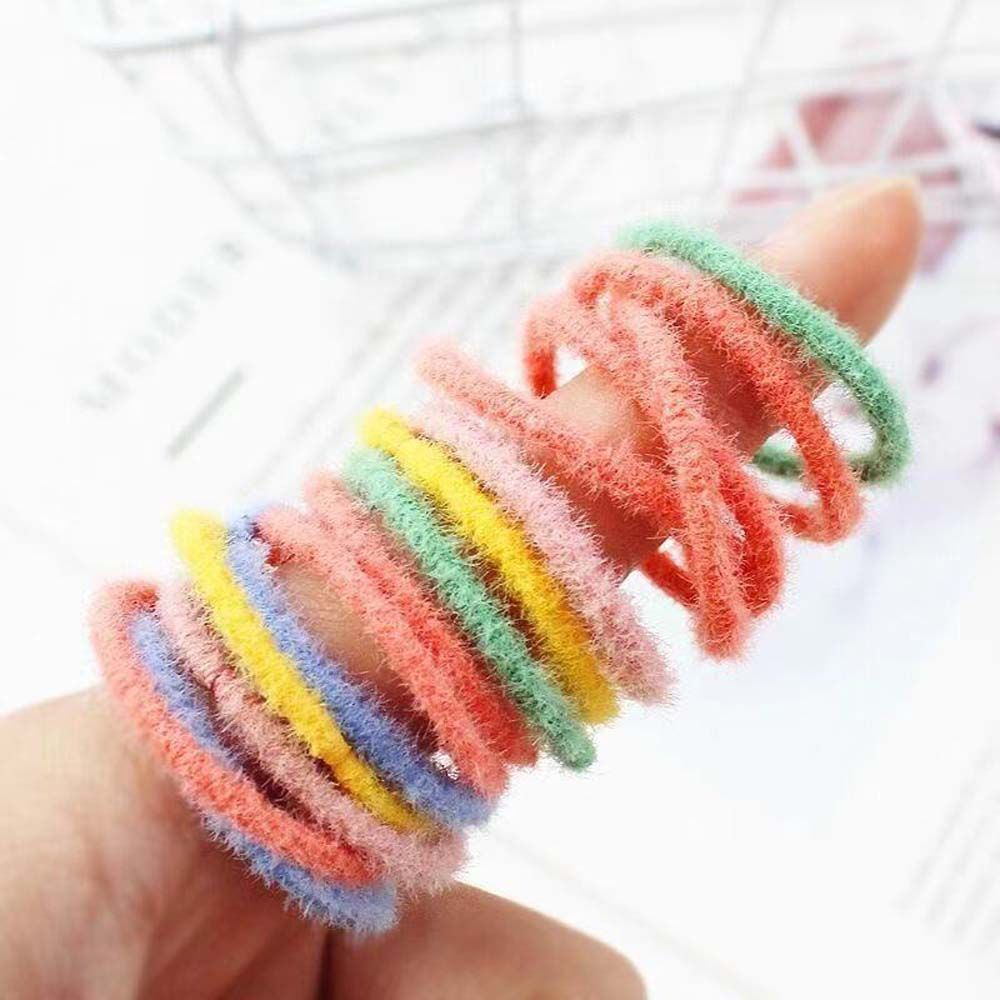 Set 100 dây buộc tóc co giãn bọc vải bông nhiều màu sắc dễ thương cho bé gái