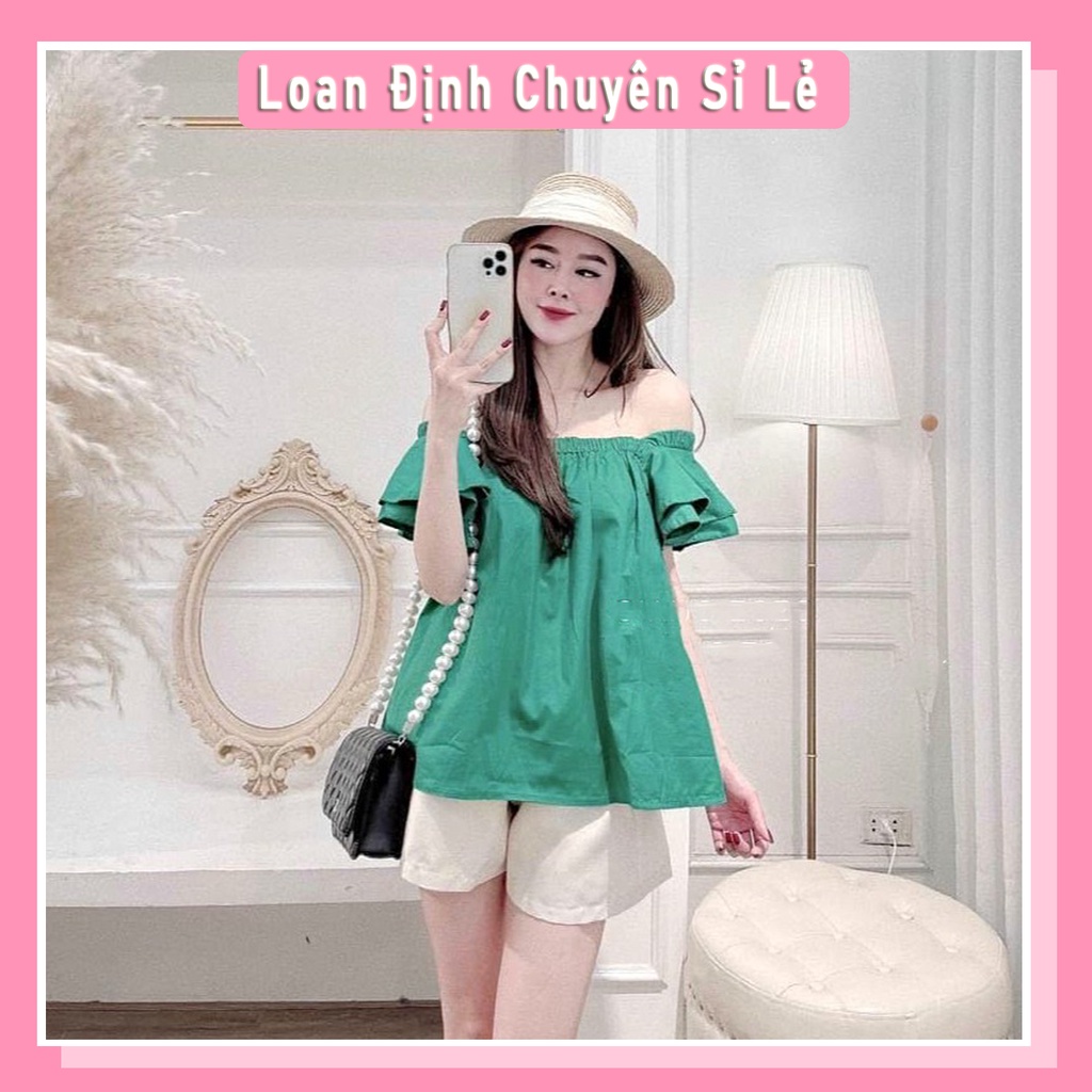 Set Trễ Vai Xanh Cánh Tiên Mix Quần Sooc Cực Hot