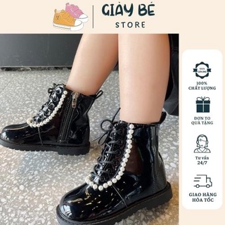 Giày boot cho bé gái cổ cao, Bốt da bóng chống trượt siêu xinh