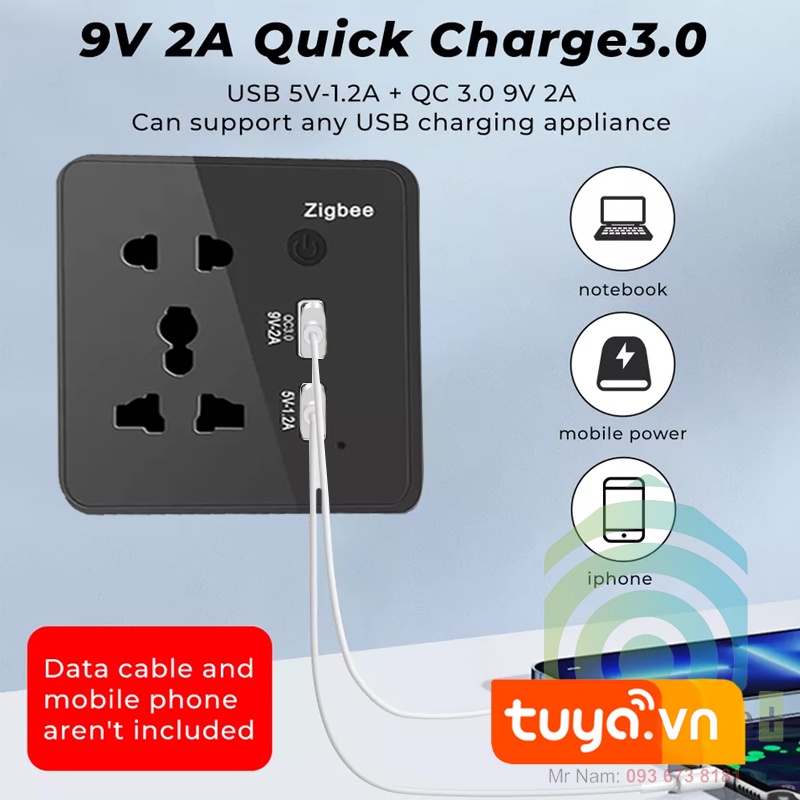 Ổ Cắm Âm Tường Hình Vuông Zigbee Tuya SHP-ZSW3