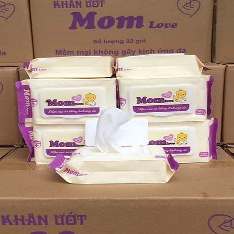 Khăn ướt Không Mùi Mom Love - Gói 100 tờ,khăn ướt Mom Love baby care cho bé, giấy ướt mền mại và không gây kích ứng da