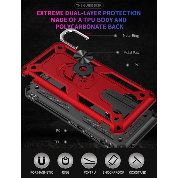 Ốp Điện Thoại Dạng Giáp Màu Trơn Chống Rơi Có Vòng Đỡ Nam Châm Cho LG Stylo 7 6 5 Harmony 4 Premier Pro Plus Xpression 3