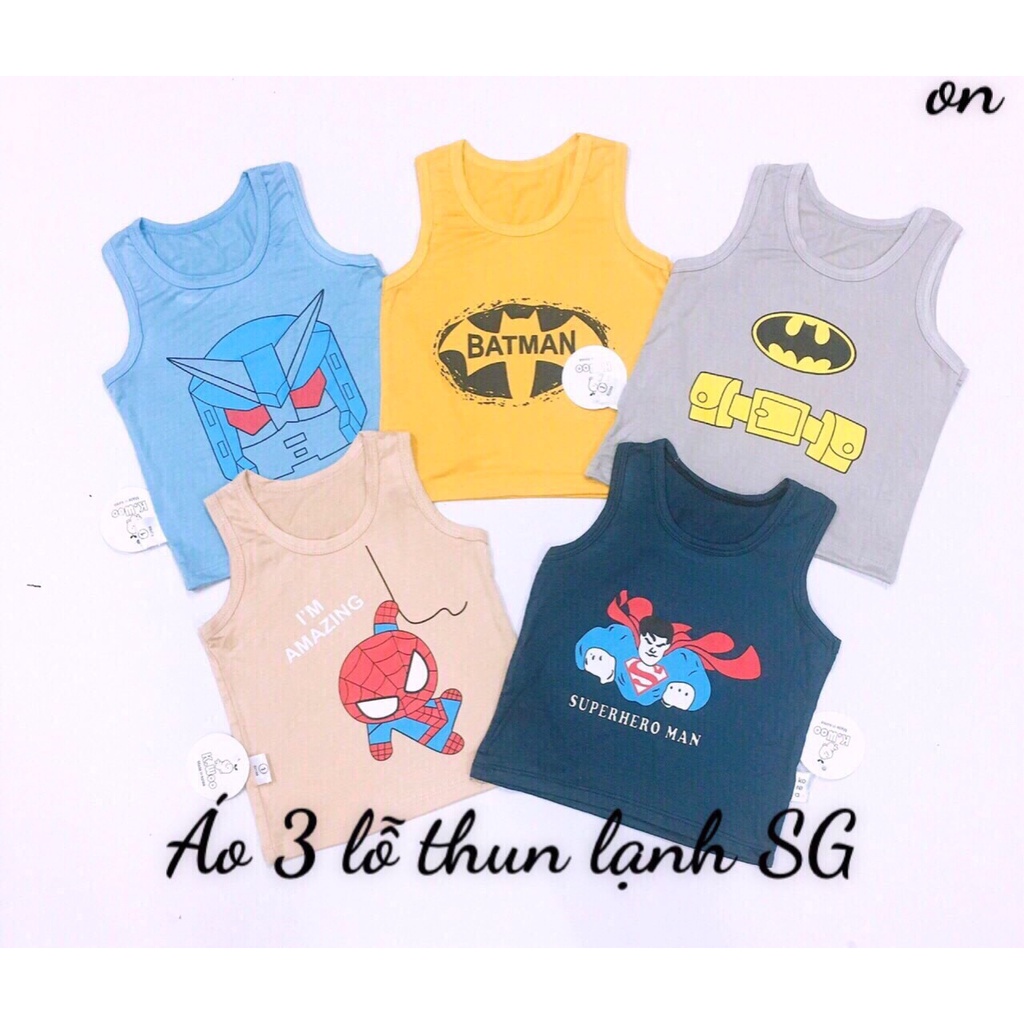 Áo Ba Lỗ Bé Trai, Bé Gái Minky Mom Thun Lạnh Hoạ Tiết Hình Người Nhện, Siêu Nhân, 3 Lỗ Mặc Hè Cho Bé AN.KID