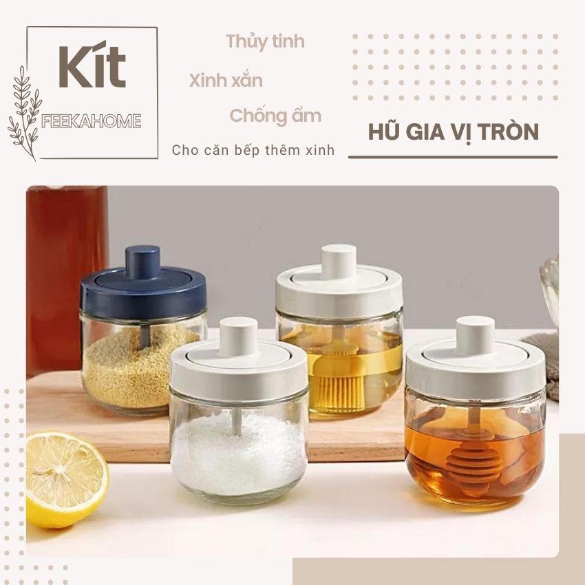 Lọ đựng gia vị thủy tinh FEEKA có thìa chống ẩm, hũ thủy tinh đựng gia vị cao cấp 300ml