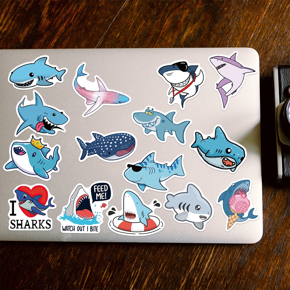 Set 10/30/50 Nhãn Dán Họa Tiết Cá Mập Dễ Thương Dùng Trang Trí Đa Năng